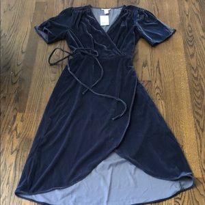 H&M velvet wrap dress smoke blue grey NWT 8